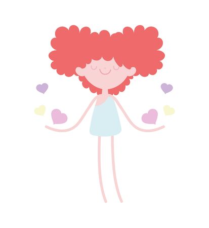 happy valentines day, little cupid with hearts cartoon vector illustrationのイラスト素材