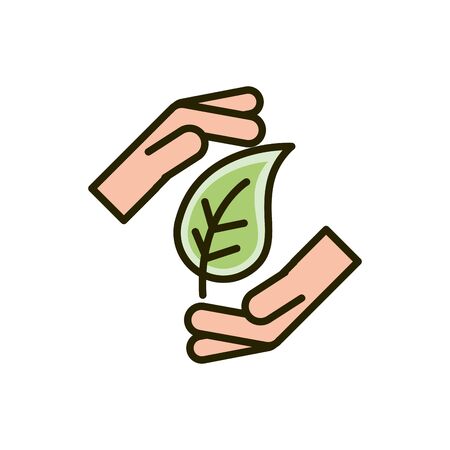 hands leaf ecology saving nature drawing vector illustrationのイラスト素材
