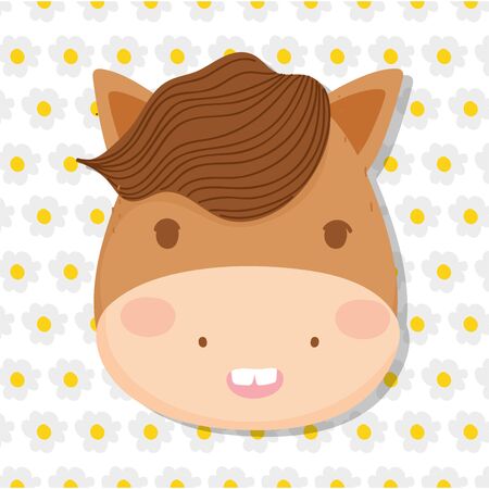 horse face farm animal cartoon flowers background vector illustrationのイラスト素材