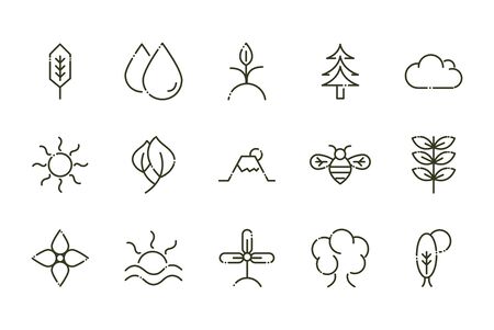 forest foliage ecology nature line design icons set vector illustrationのイラスト素材