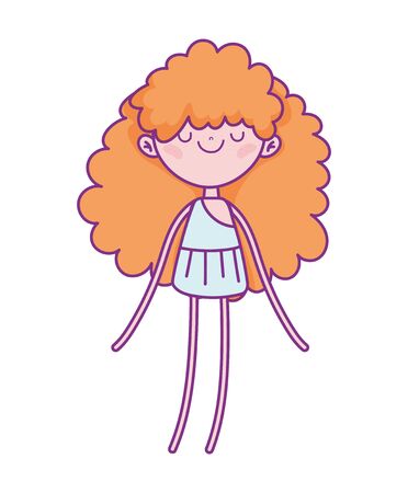happy valentines day, cute cupid with long curly hair cartoon illustrationのイラスト素材