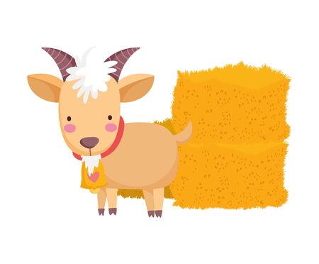 goat and hay stack farm animal cartoonのイラスト素材