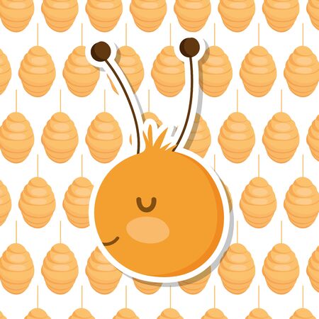 bee face honeycomb farm animal cartoon background vector illustrationのイラスト素材