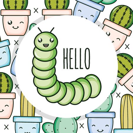 cute little worm kawaii character vector illustration designのイラスト素材
