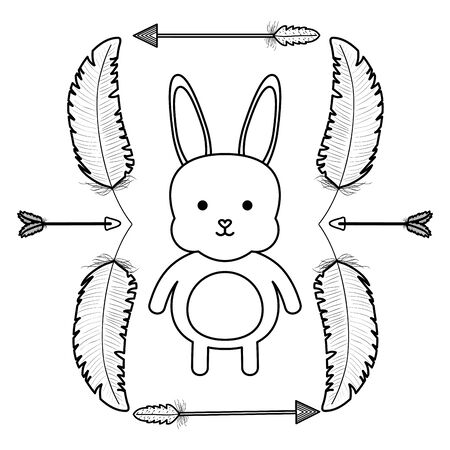 cute little rabbit with feathers and arrows frameのイラスト素材