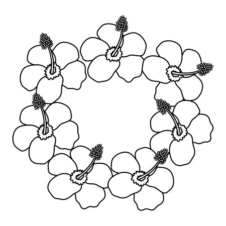 exotic and tropical flowers garden circular frame vector illustration designのイラスト素材