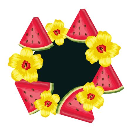 fresh watermelon fruits with leafs frame vector illustration designのイラスト素材