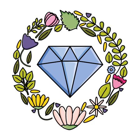 diamon rock jewerly with floral wreath pop art style vector illustration designのイラスト素材