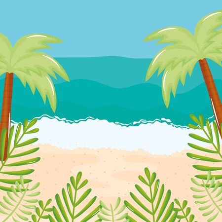 beach seascape with trees palms summer scene vector illustration designのイラスト素材