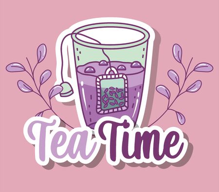 cup with herb tea time sketch flat design vector illustrationのイラスト素材