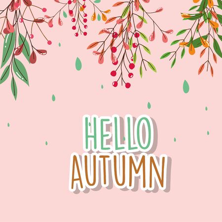 foliage leaves hello autumn season lettering vector illustrationのイラスト素材