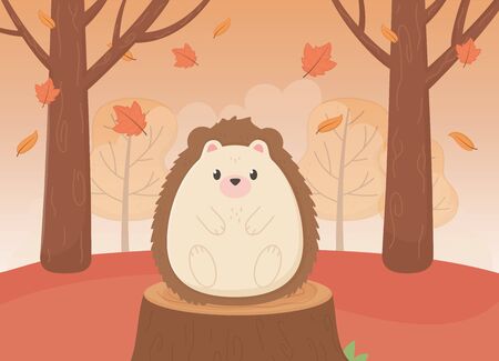 cute hedgehog foliage hello autumn vector illustrationのイラスト素材
