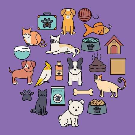 cute group of mascots with set itemsのイラスト素材