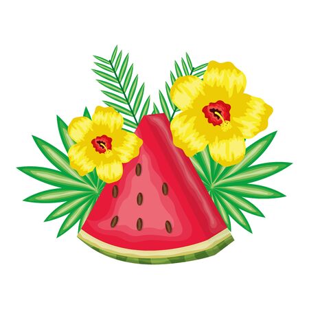 fresh watermelon fruit with floral decorationのイラスト素材