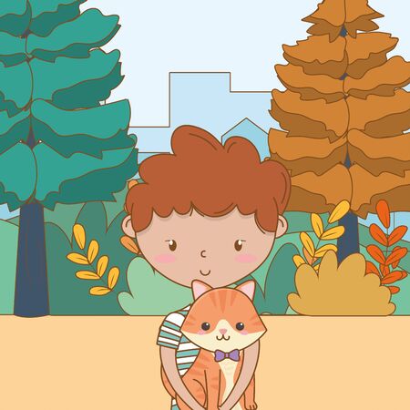Boy with cat cartoon designのイラスト素材