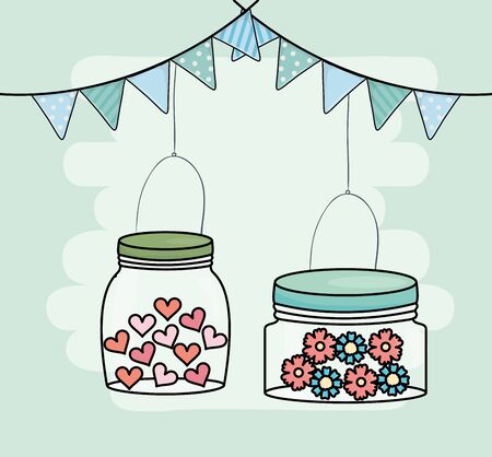hanging mason jars flowers garlands decorationのイラスト素材
