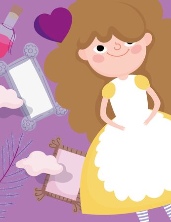cute girl with fragrance heart mirror children characterのイラスト素材