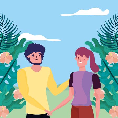 Couple of woman and man cartoon design, Relationship love romance holiday and together theme Vector illustrationのイラスト素材