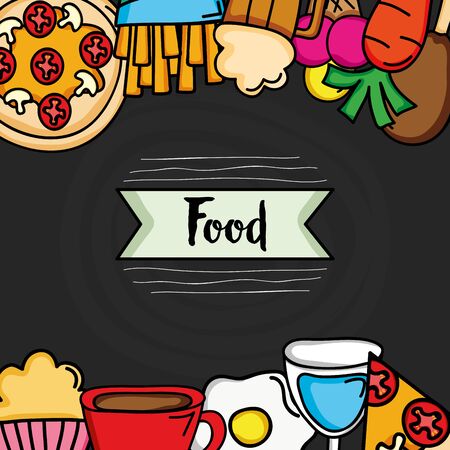 delicious food frame border iconsのイラスト素材