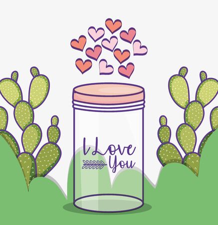 mason jar cactus hearts love decoration vector illustrationのイラスト素材