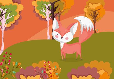 cute fox in the meadow foliage hello autumn vector illustrationのイラスト素材