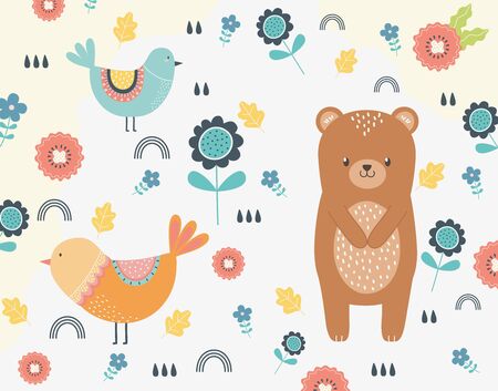 Bear and bird cartoon design vector illustrationのイラスト素材