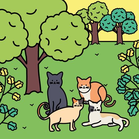 cute cats mascots adorables in the parkのイラスト素材