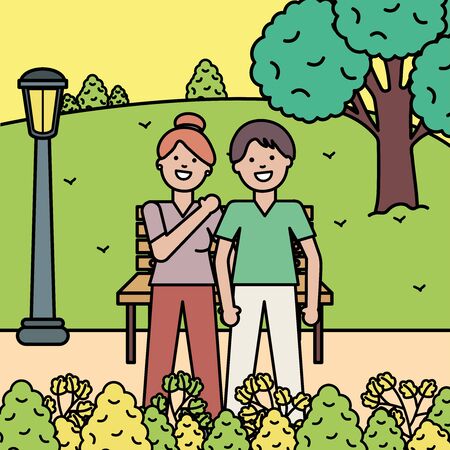 young lovers couple in the parkのイラスト素材