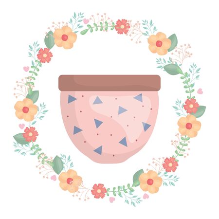 ceramic garden pot with flowers crown decorativeのイラスト素材