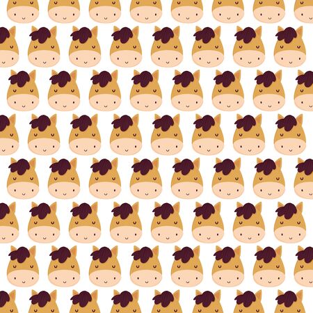farm horse faces animal decoration textile backgroundのイラスト素材