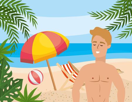 Boy with summer swimwear designのイラスト素材