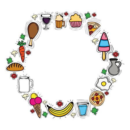 delicious food menu circular frameのイラスト素材