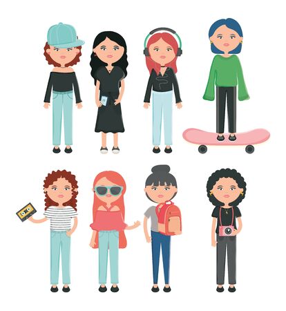 group of girls youth urban style charactersのイラスト素材