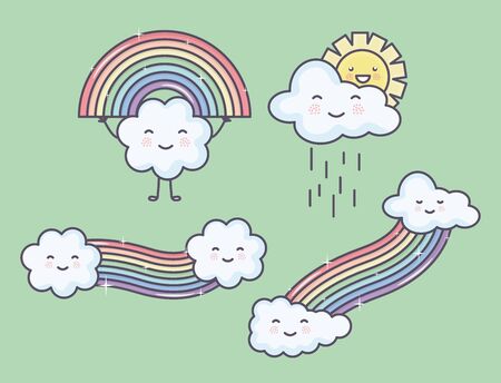 clouds sky with rainbow and sun charactersのイラスト素材