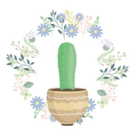 exotic cactus plant in ceramic pot with floral crownのイラスト素材