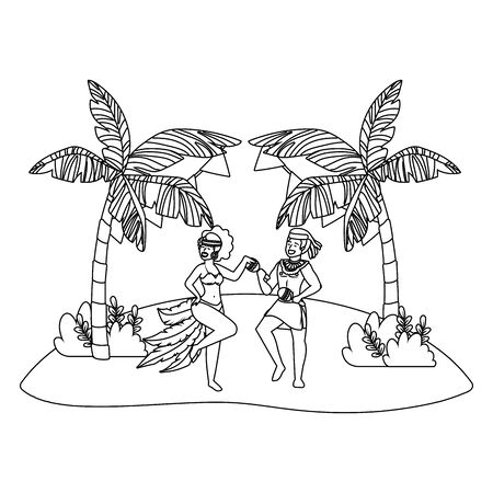 couple celebrating brazil carnival in black and whiteのイラスト素材
