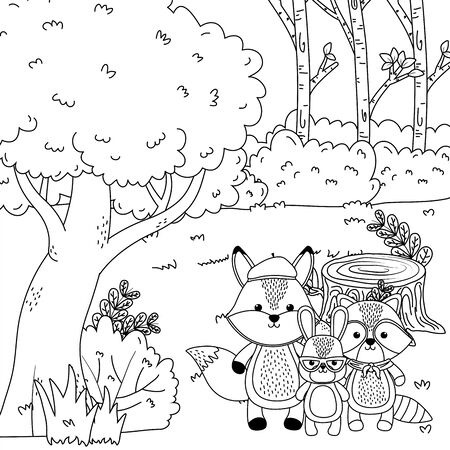 Fox rabbit and raccoon cartoon designのイラスト素材