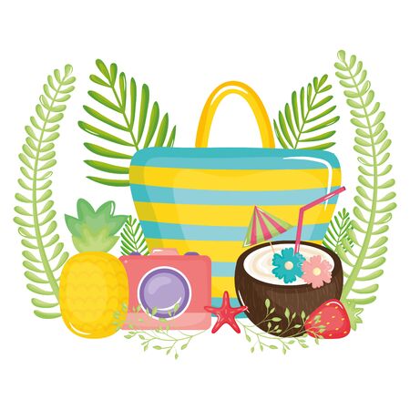 handbag female with fruits and camera photographic vector illustration designのイラスト素材