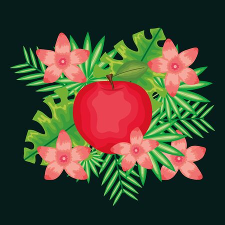 fresh apple fruit and leafs decoration vector illustration designのイラスト素材