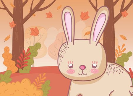 cute rabbit foliage hello autumn vector illustrationのイラスト素材