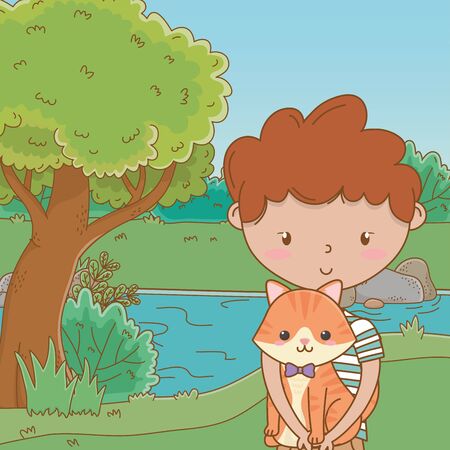 Boy with cat cartoon designのイラスト素材