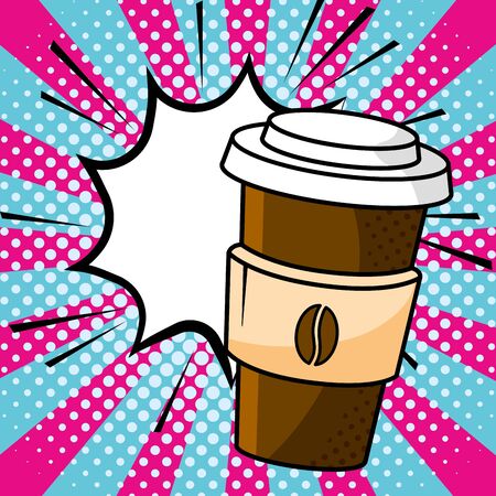 coffee paper cup with lid and heat protector pop art background vector illustration graphic designのイラスト素材