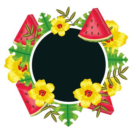 fresh watermelon fruit flowers and leafs decoration vector illustration designのイラスト素材