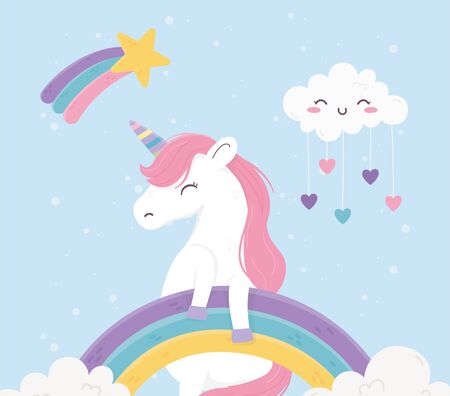 unicorn rainbows clouds hearts love fantasy magic dream cute cartoonのイラスト素材