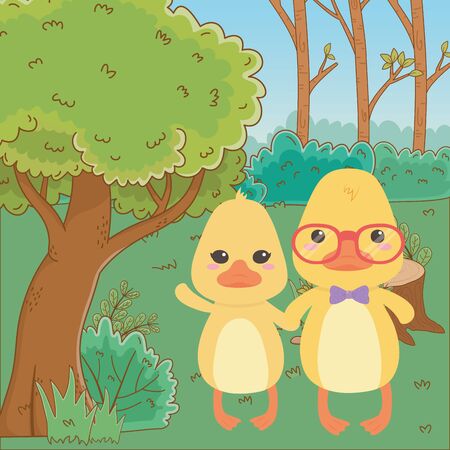 Couple of ducks cartoons designのイラスト素材