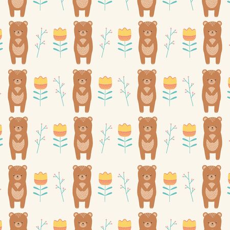 Bear cartoon and flowers background vector illustrationのイラスト素材