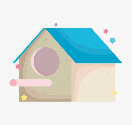 cute wooden house bird cartoon animal, petsのイラスト素材