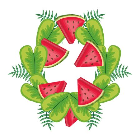 fresh watermelons fruits with leafsのイラスト素材