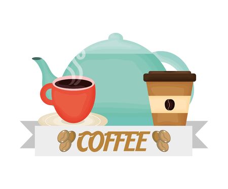 disposable cup teapot fresh beverage coffee timeのイラスト素材