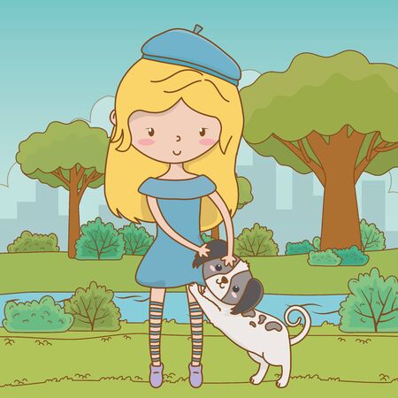 Girl with dog cartoon designのイラスト素材